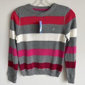 NWT Nautica Girl's M 10/12 Crew Neck Lightweight Sweater Striped Preppy